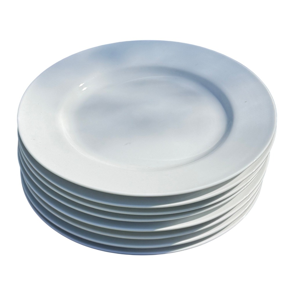Pier 1 Imports Luminous White Porcelain Dinner Plates Set of 8 Minimalist 10.5"